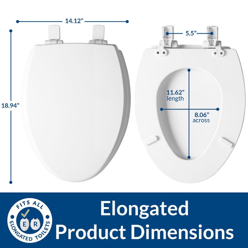 Mayfair Cassel Slow Close Toilet Seat, Easy Clean, Non Slip Premium Wood Seat, Easy Install, Made in USA, Elongated, White - Image 5